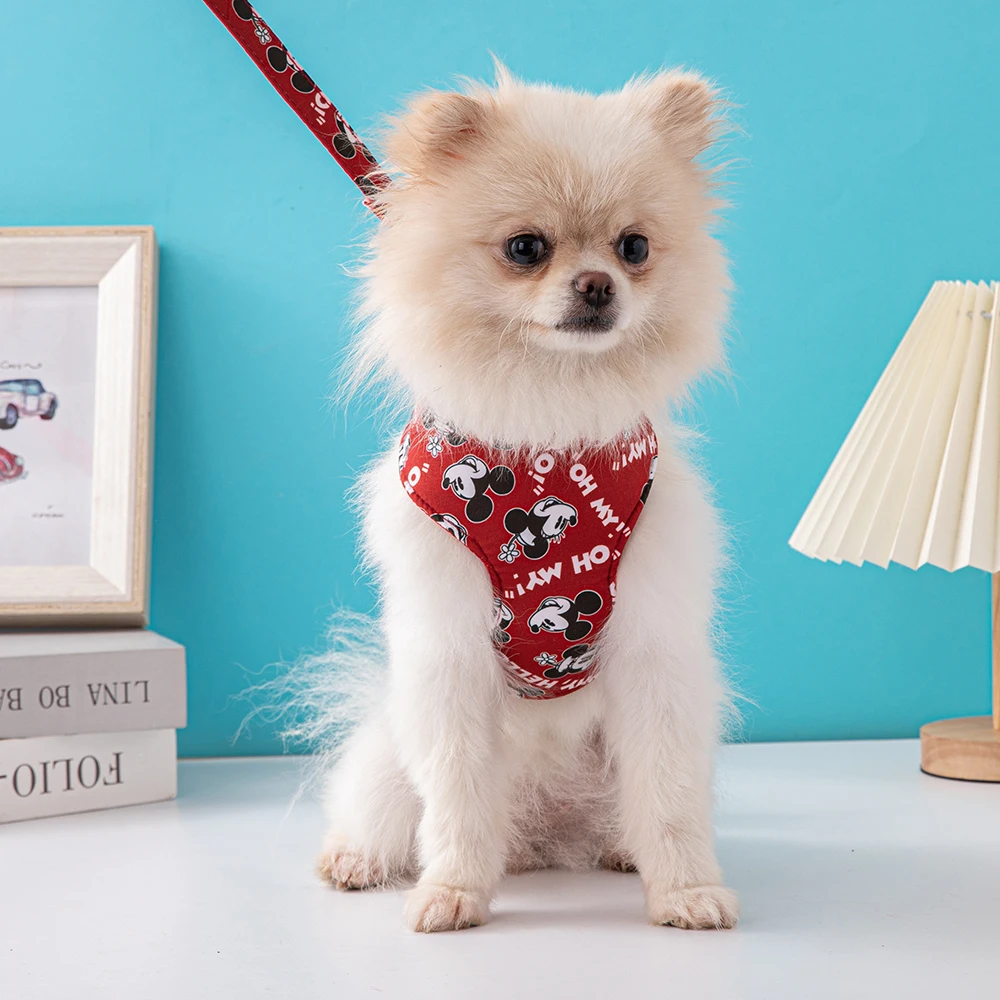 Disney Adjustable Dog Harness and Leash Set Luxury Pet Harness Cute Fashion Pet Vest Dog Walking  Dog Leash Chihuahua