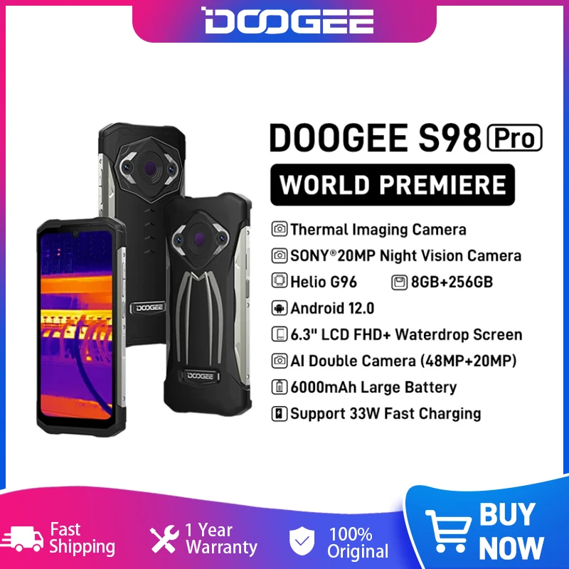 World Premiere DOOGEE S98 Pro Rugged Phone Thermal Imaging Camera InfiRay® Smartphone G96 6.3 8GB+256GB 6000mAh Cell Phone