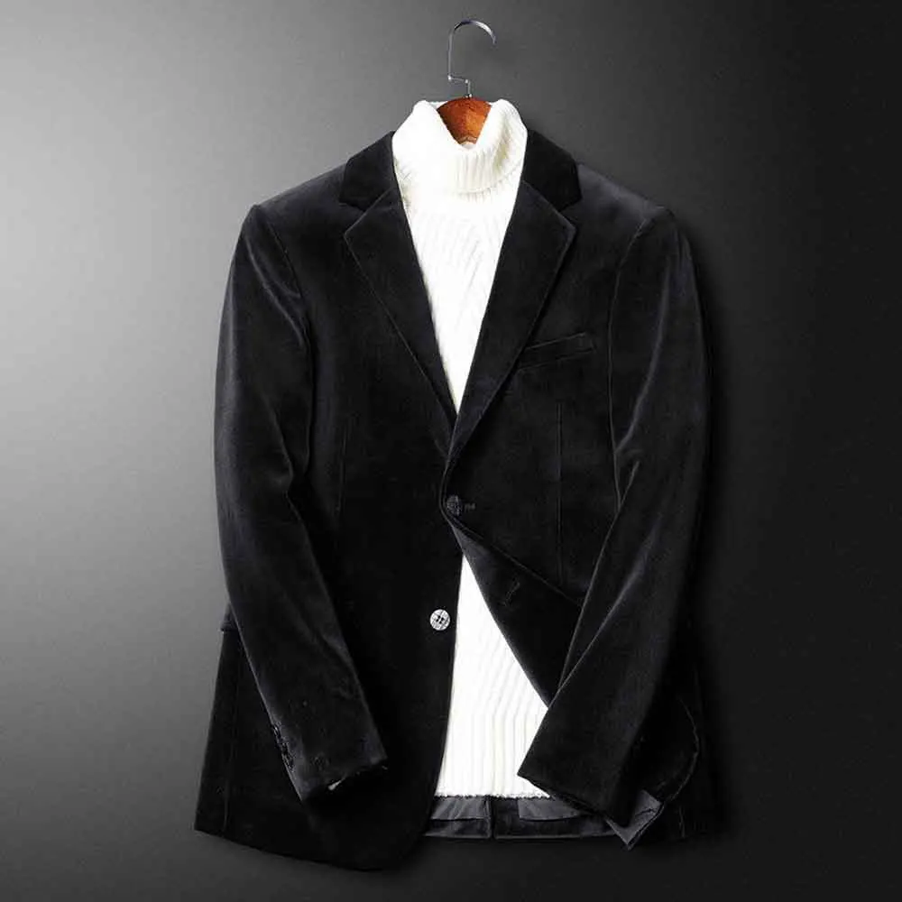 High Quality Men Blazer FashionCasual Male Black Suit Jacket Spring Autumn Long Sleeve Business Dress Coat