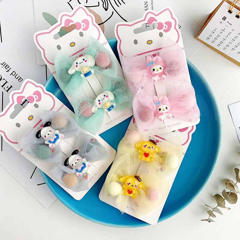 

Новинка, детская заколка для волос Sanrio с бантом, милый мультяшный Коричный курол, милая сетчатая пряжа, челка, зажим, боковой зажим, аксессуары для волос, Оптовая продажа
