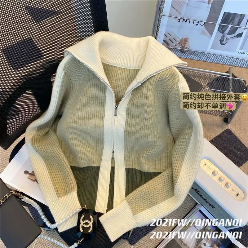 Zipper sweater cardigan female spring 2023 new women solid fashion design small Japanese loose cardigan sweater female top images - 6