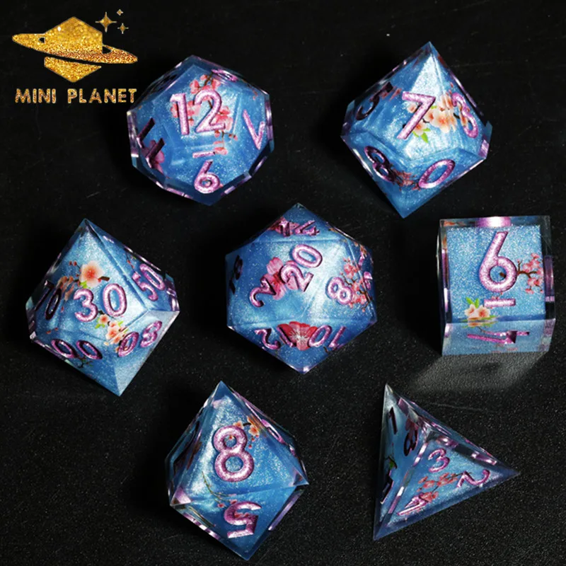 

MINI PLANET New Design Layered Dice With Stickers Fuji Lakes DND Dice Set Polyhedral Resin Dice RPG MTG D&D D20 Dice Sharp Edges
