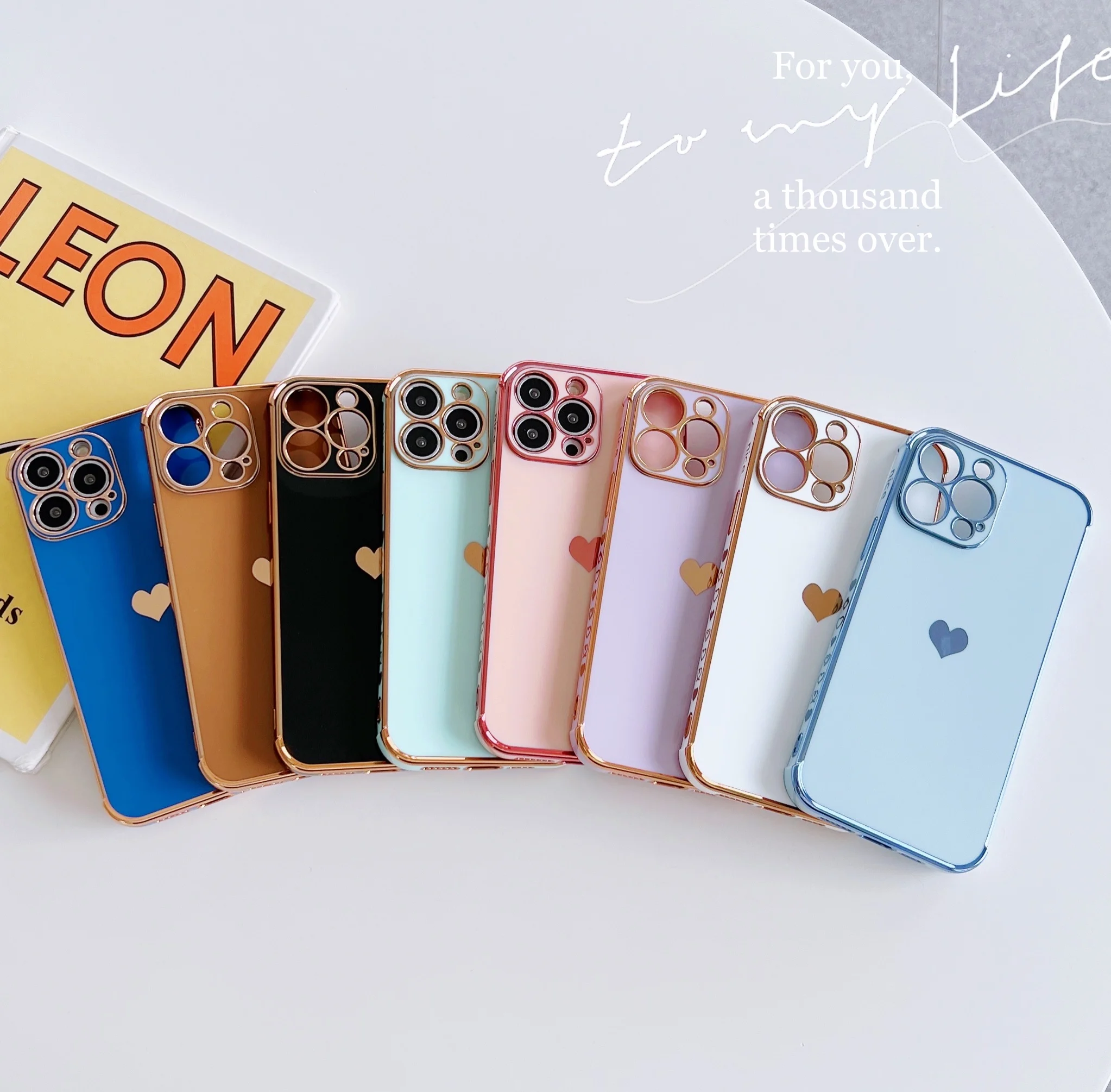 

Luxury Electroplated Love Heart Phone Case For iPhone 14 11 12 13 Pro Max 7 8 Plus X XR XS SE 20 Cute Side Pattern Soft TPU Case