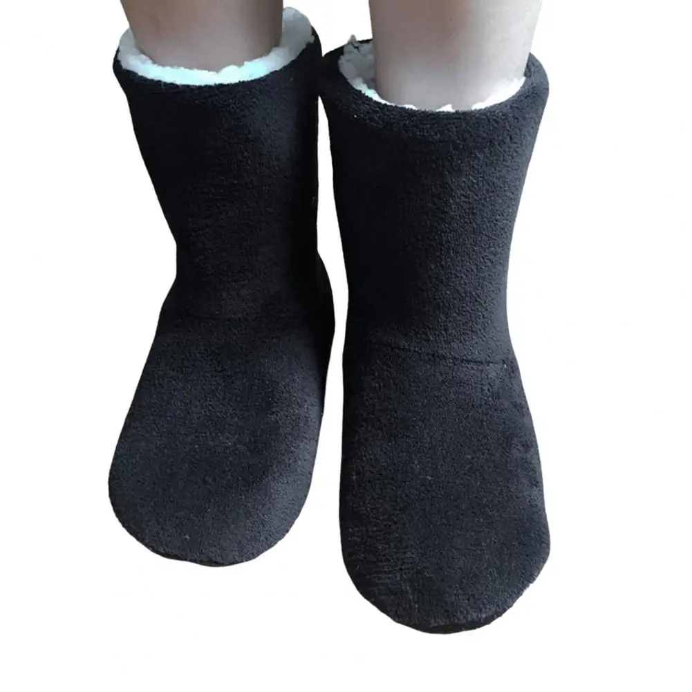 

1 Pair Floor Boot Socks Mid-calf Plush Lining Thickened Fuzzy Coldproof Solid Color Winter Thermal Women Men Indoor Shoes Socks