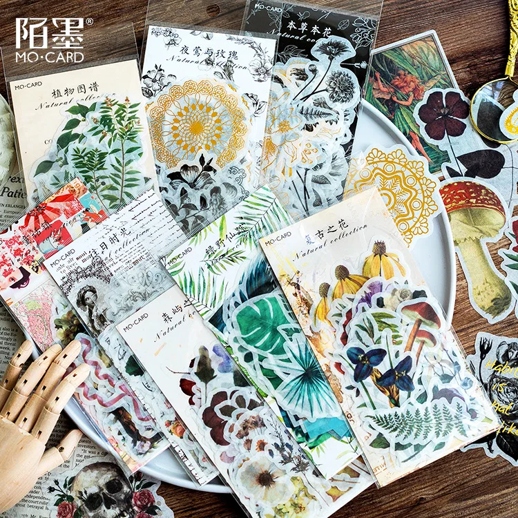 

60pcs Nature Collection Retro Character Stickers Set Foil Flower Green Leaves Plant Sticker DIY Art Decoration Diary Gift