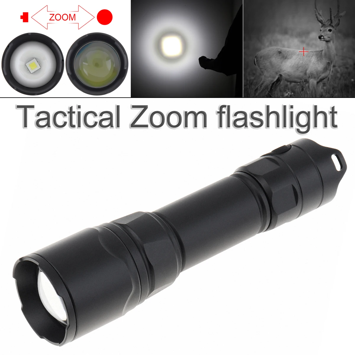 

SecurityIng Professional Hunting Tactical Torch HT09 30mm Lens XHP-V3 LED Zoomable Flashlight Strong Light White Spotlight