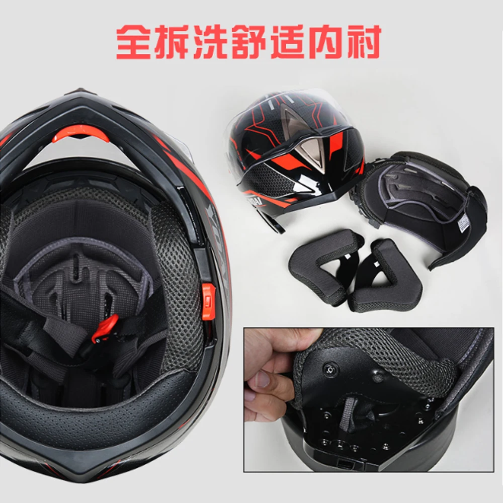 YOAI Motorcycle Helmet Motocross Full Face Waterproof Helmets Double Lens Anti Fog Visor Detachable Lining Modular Flip Helmet enlarge