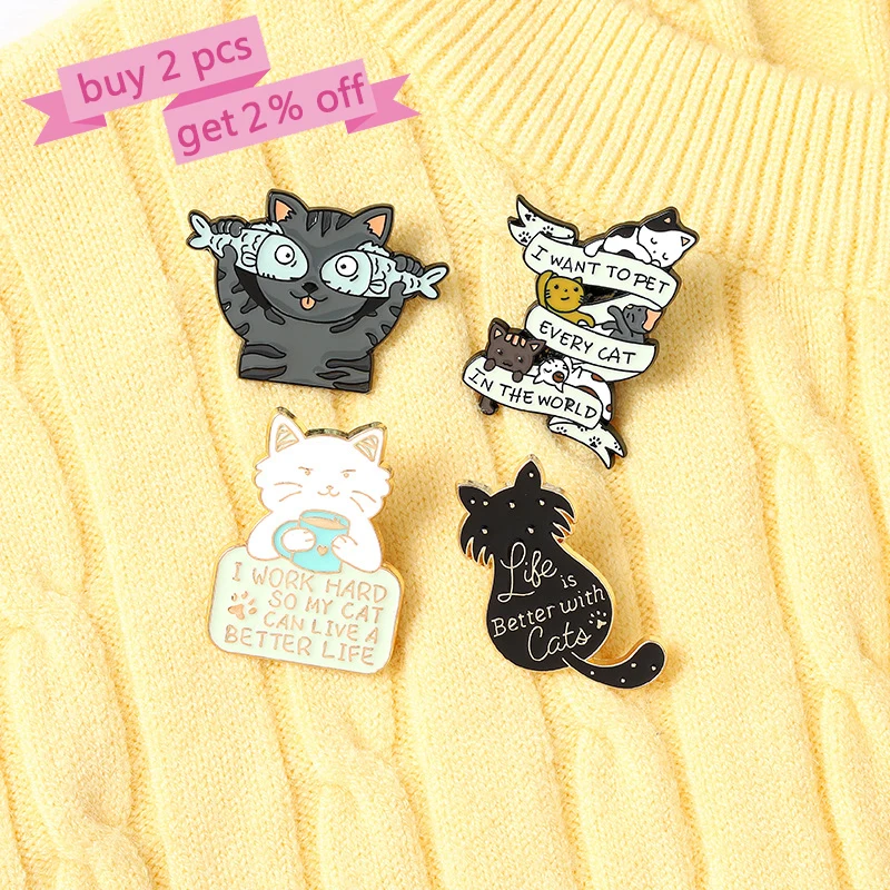 Эмалированная булавка с кошками жизнь лучше Забавный текст я хочу питомца Каждая
