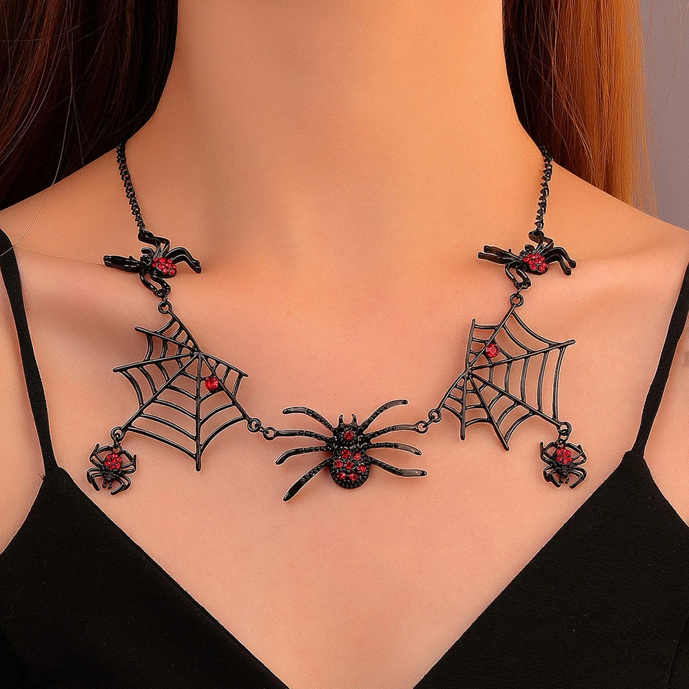 

Halloween Gift Clavicle Chain Retro Gothic Exaggerated Black Spider Web Necklace