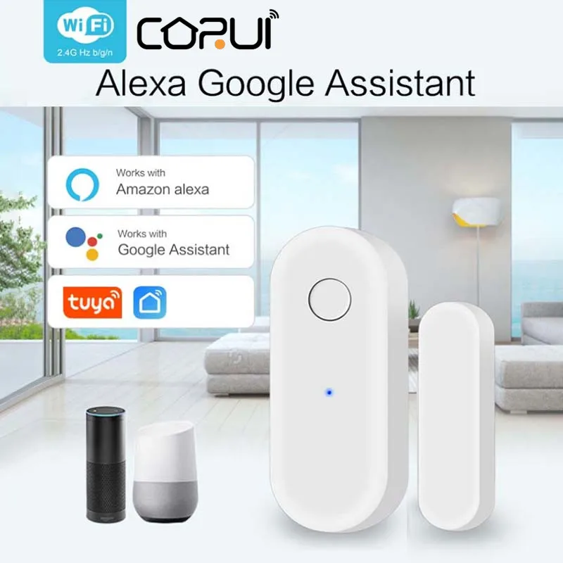 

Умный датчик открытия окон и дверей CORUI Tuya, Wi-Fi датчик с магнитной сигнализацией для умного дома, датчик Smart Life, Alexa, Google Home