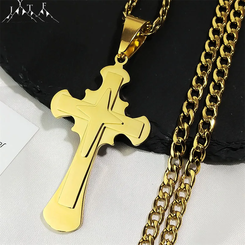

Personality Stainless Steel Cross Necklace for Men Religious Amulet Pendant Necklaces Party Anniversary Gifts Jewelry NXH1200
