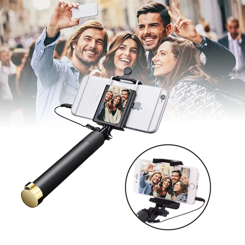 Mini Selfie Stick Portable with Mirror Extendable Monopod Selfie-Pole Handheld Wired Selfie Stick For iPhone Xiaomi for Smartpho images - 6