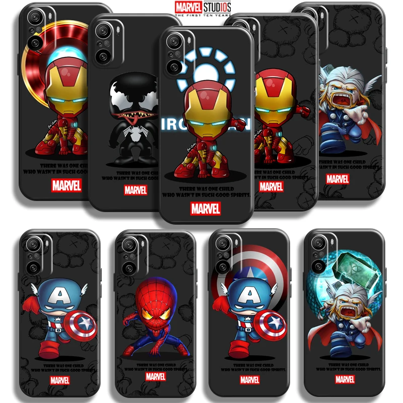 

Marvel Cartoon Iron Man Spiderman For Xiaomi Redmi K40 Pro Gaming Phone Case Carcasa Back Coque Liquid Silicon Silicone Cover