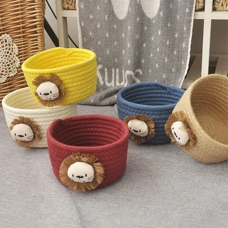 

HMT 16*9CM Hand Woven Storage Basket Tassels Laundry Baskets Cartoon Lion Animals Kids Toys Desktop Organizer Sundries Storage