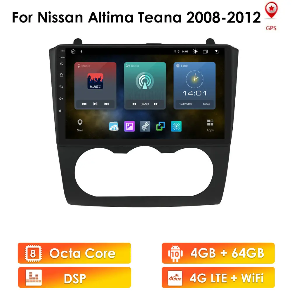 

9 ''Android 10 Автомобильный GPS мультимедийный навигатор специально для Nissan Altima Teana 2008-2012 Wifi 4G LTE SWC BT Авторадио USB 4G + 64G