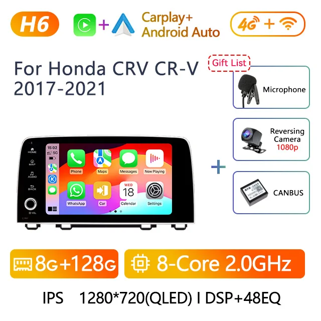 9-дюймовый автомобильный стерео радио 2 Din Android10.0 для Honda CRV CR-V 2017 2018 2019 2020 2021 мультимедийный видеоплеер Gavigation GPS Carplay Авторадио головное устройство с экраном 2 din без DVD