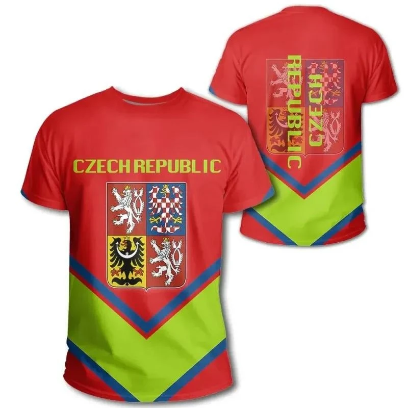 Czech Republic Flag 3D T-Shirt Men Women Coat Of Arms T Shirt Casual Oversized Short Sleeve O-neck Tees Top