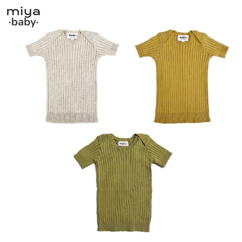 

Jenny&Dave Versatile Spring/Summer New Children's Casual Thin Knitwear Baby Pit Stripe Short Sleeve T-shirt Girl