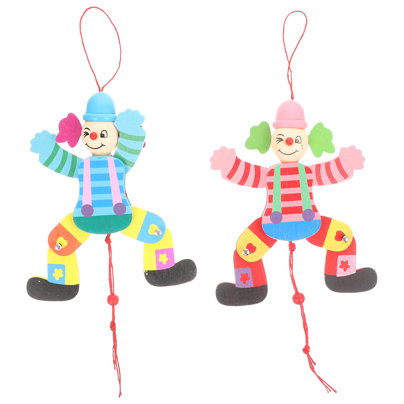 

2 Pcs Pull Line Clown Marionettes Puppet Wood Wooden Kids Hand Puppets String
