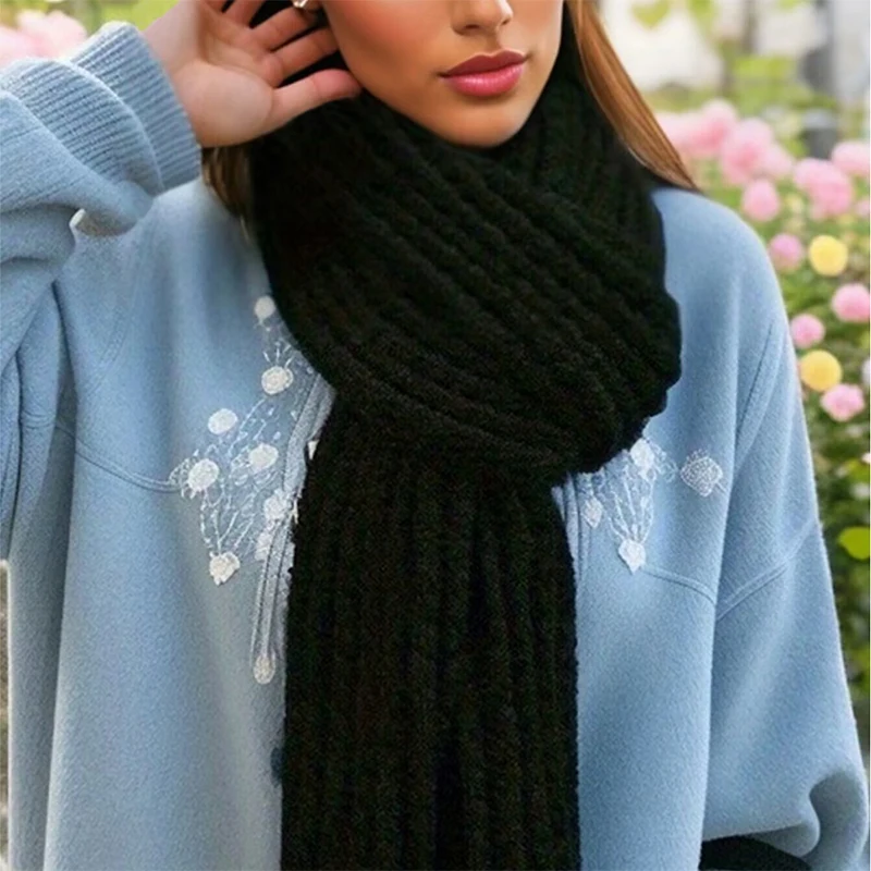

Новый модный женский зимний кашемировый вязаный шарф, мягкий однотонный утолщенный теплый платок в полоску, женские шарфы-банданы из пашмины