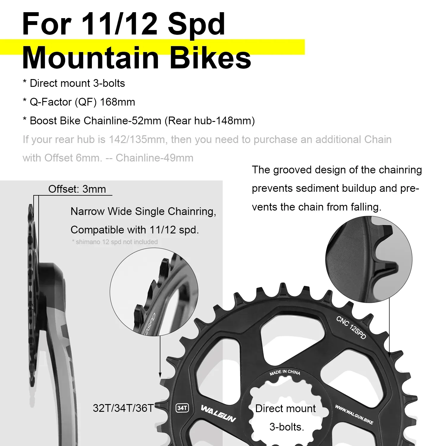wa rowerowa ze stopu aluminium prosta kadencja 32/34/36T z gwiazdą offsetową 3mm 170/175mm długość uchwytu do rowerów górskich