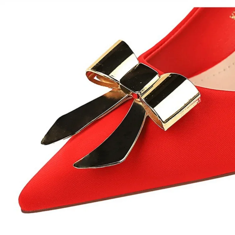 BIGTREE Women's Shoes Spring Fashion Butterfly-knot Pumps Pointed Toe Woman Thin Heels Elegant Ladies Zapatillas De Mujer