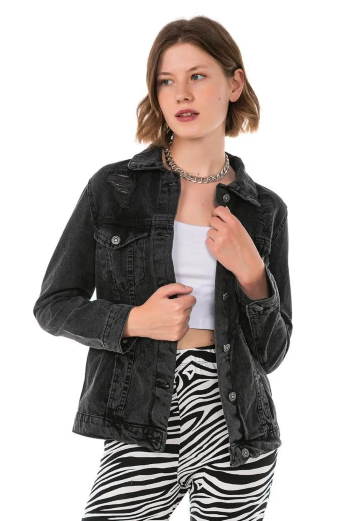 

Women's Fashion Denim Jacket Coat Daily Anthracite Denim Jacket