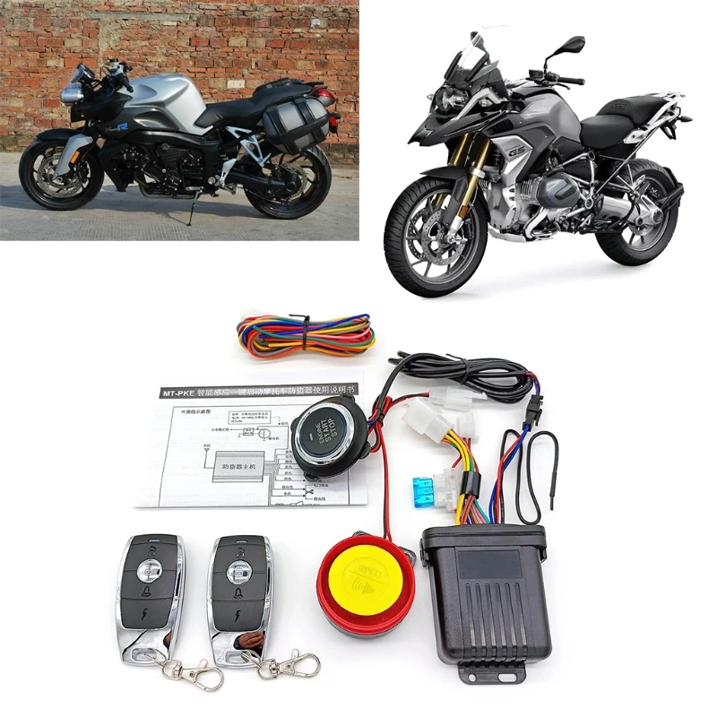 

A Set PKE Passive Keyless Entry Car Alarm System with Remote Control One Key Ignition for Motorcycle D7YA