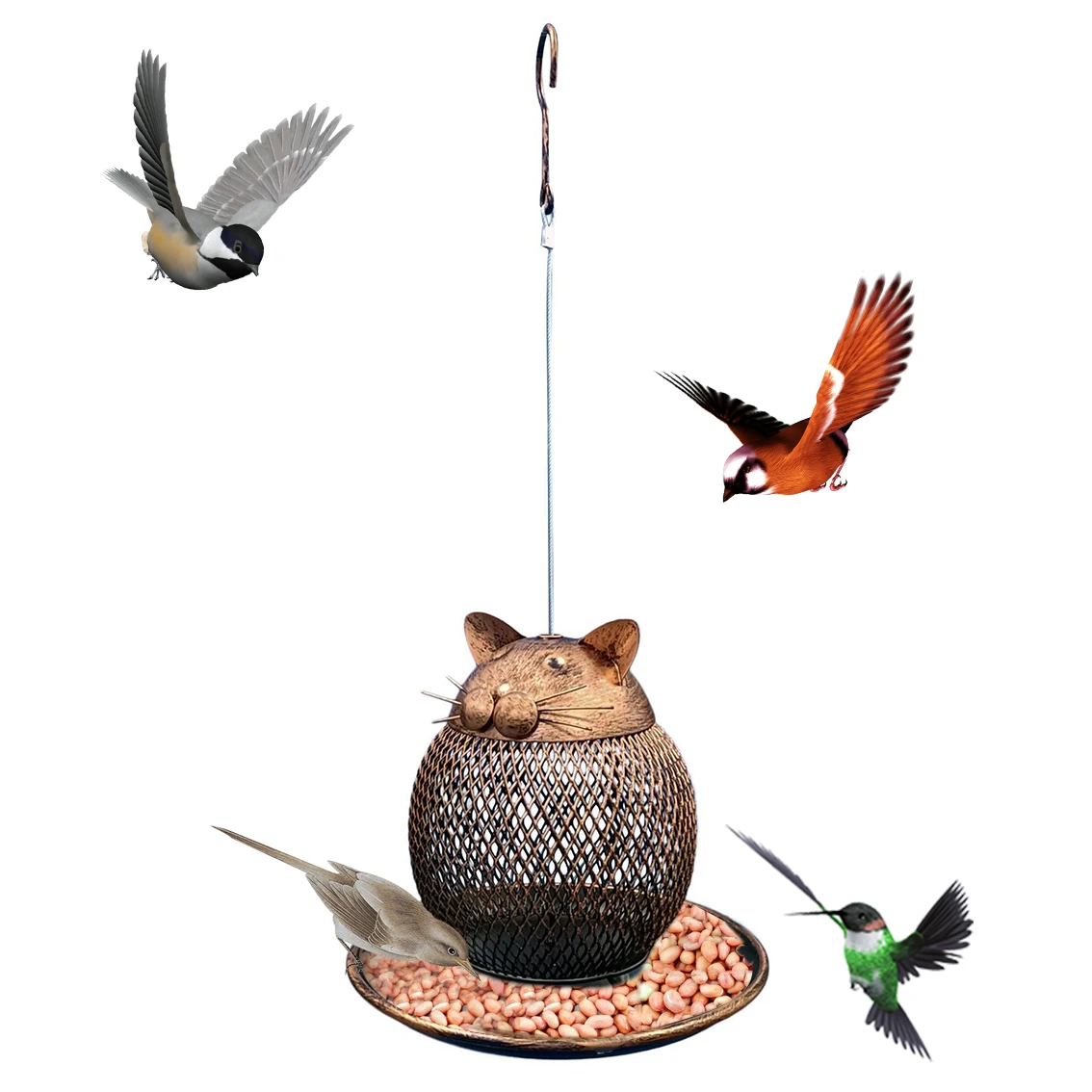

Wild Bird Feeder, Outdoor Wild Bird Feeder Cat Shape Automatic Feeding Bird, Garden Courtyard Hanging Bird Food Container