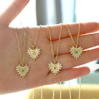 trendy fine necklace gold color heart shaped opal pendant clavicle chain for women fashion wedding micro inlaid zircon jewelry