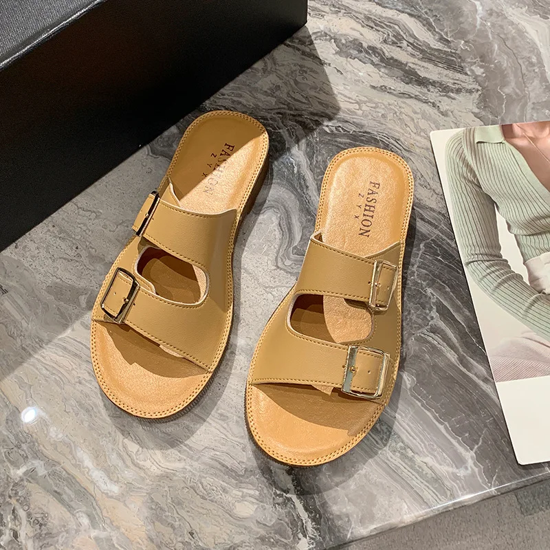 Genuine Leather Slippers Women's Summer 2023 Outer Wear Roman Shoes Non-slip Sandals