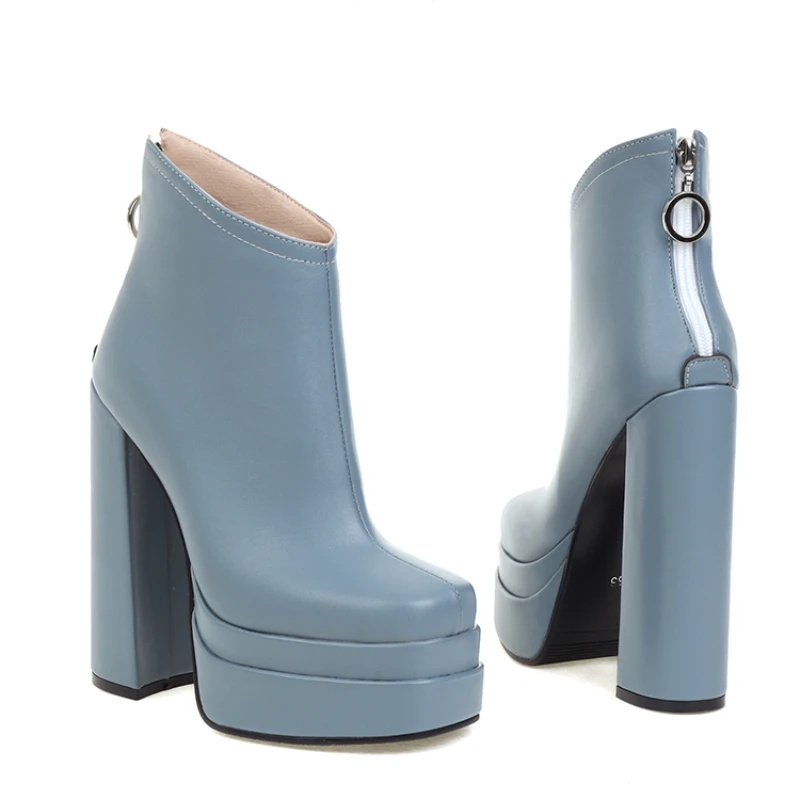 

European and American Fashion Women's Boots T-stage Show Party and Ankle Boots Large 46 Waterproof Platform Leather Short Boots