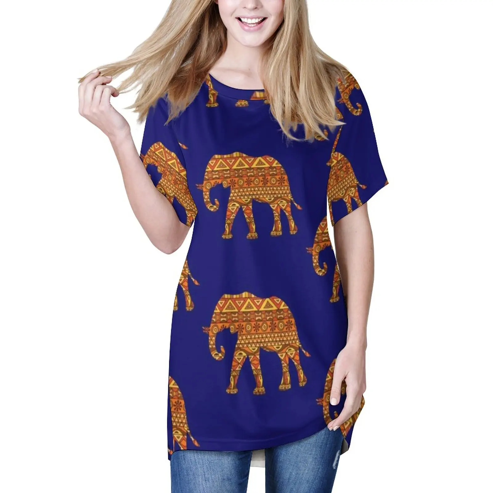 

Винтажные Футболки с изображением слона, уличная мода с Африканским животным принтом, футболка большого размера, женские элегантные футбол...