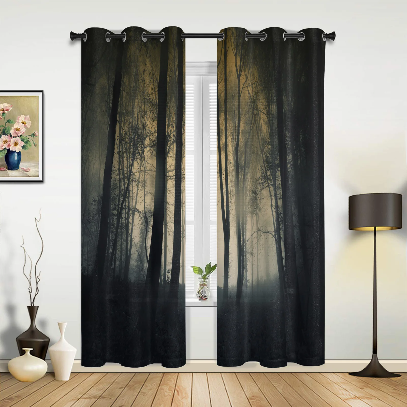

Dark Forest Jungle Woods Horror Black Curtains for Bedroom Living Room Drapes Kitchen Children's Room Window Curtain Home Decor