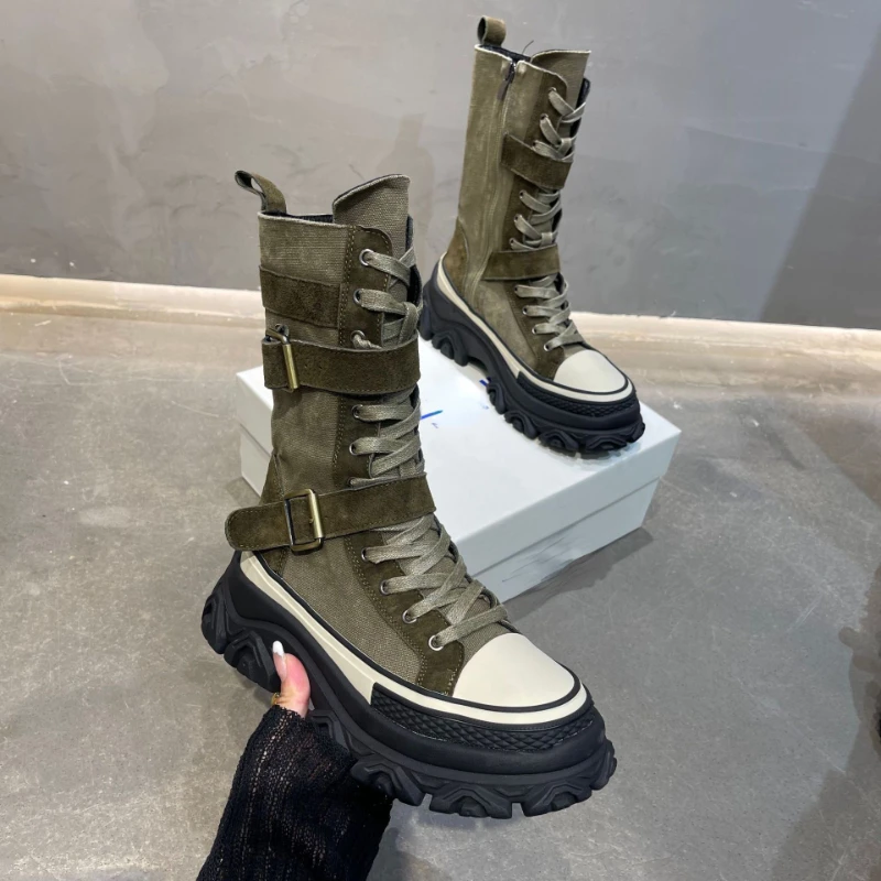 

New Autumn Women Boots Thick Bottom Women Short nubuck leather Boots Non-Slip Sneakers Women Boots Wind Motorcycle Boots