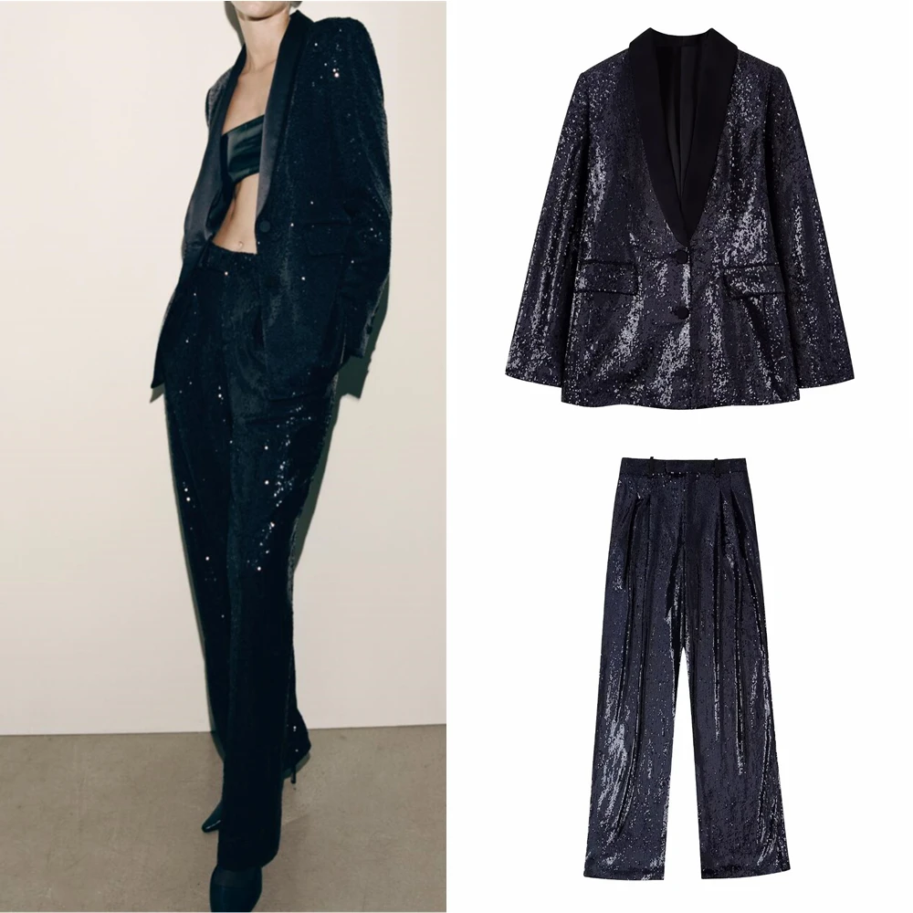 

BM&MD&ZA 2022 Autumn/Winter New Style Beaded Dress Collar Suit Jacket 9395007 Beaded Shrunken Pants 9376007
