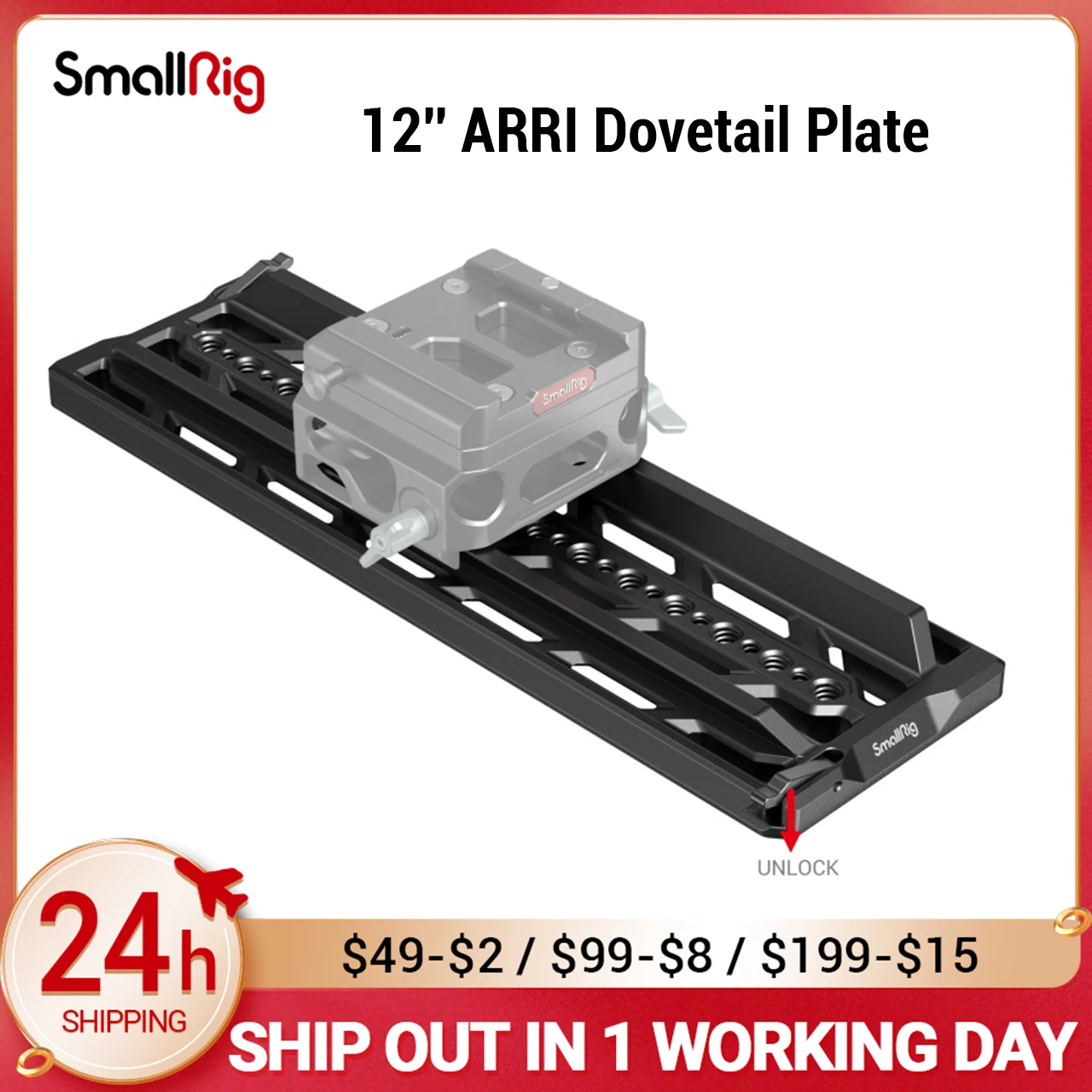 

SmallRig 12'' ARRI Dovetail Plate Compatible with O'Connor Fluid-Head Multiple 1/4"-20 & 3/8''-16 Threaded Holes 3772