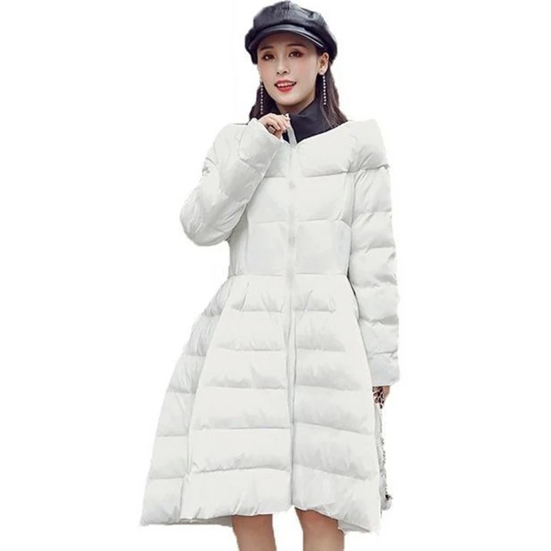 Winter Women Long Slim Cotton Coats 2022 New Hooded Solid Thick Warm Padded Jacket Famale Clothing Parkas White Black Tops Lady