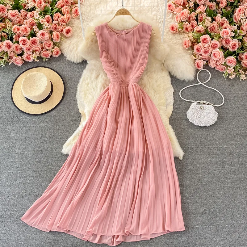 

maternity dress summer round neck pleated long skirt GRAY22