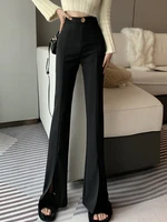 solid black suit pants womens spring 2022 new fashion design high waist wide leg pants versatile slit party trousers