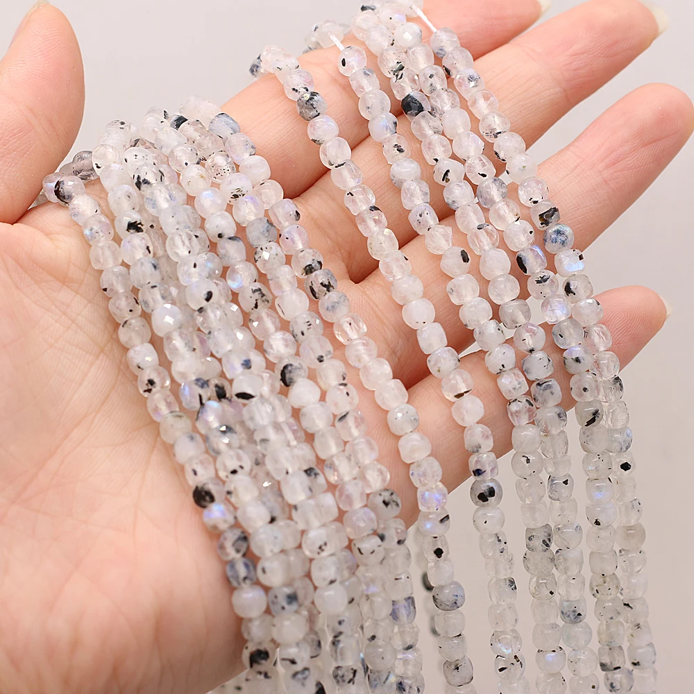 

Natural Moonstone Beads Faceted Loose Spacer Square Beads For Jewelry Making DIY Women Bracelet Necklace 4mm Strands Wholesale