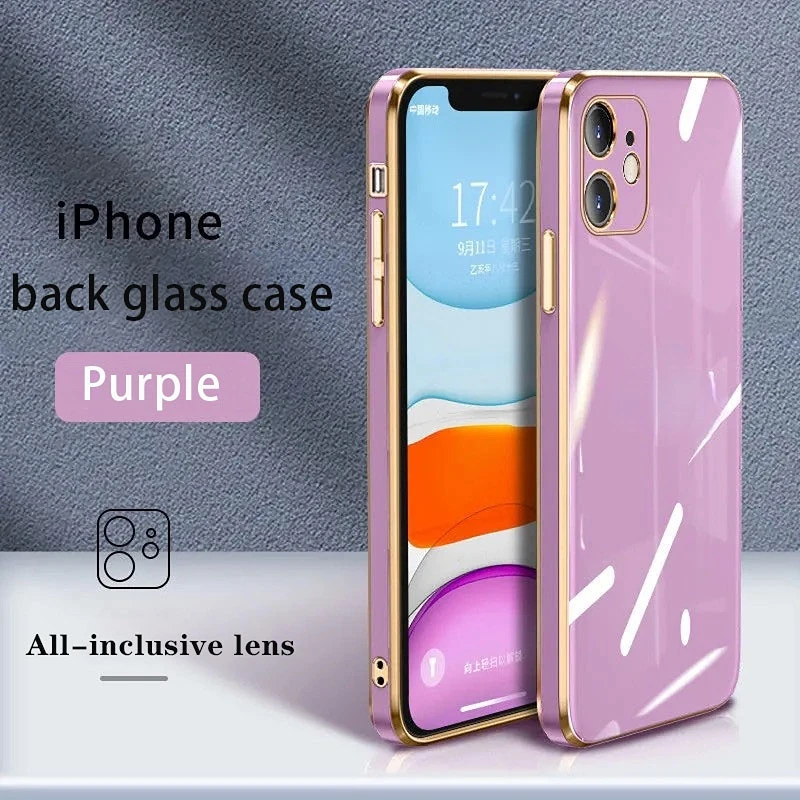

For Iphone14pro Max Electroplated Liquid Glass Phone Case 13pro Max Fine Hole Straight Edge 12 All Inclusive Glass Case 8plus 11