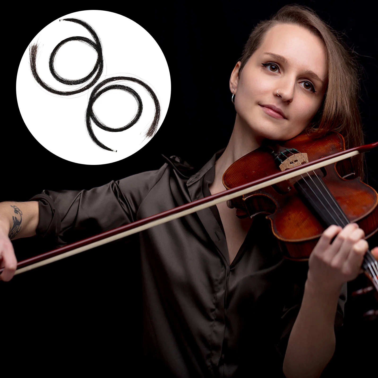 

2 Hanks Professional Violin Bow Hair Black Horse Tail Hair for Repairing Violin