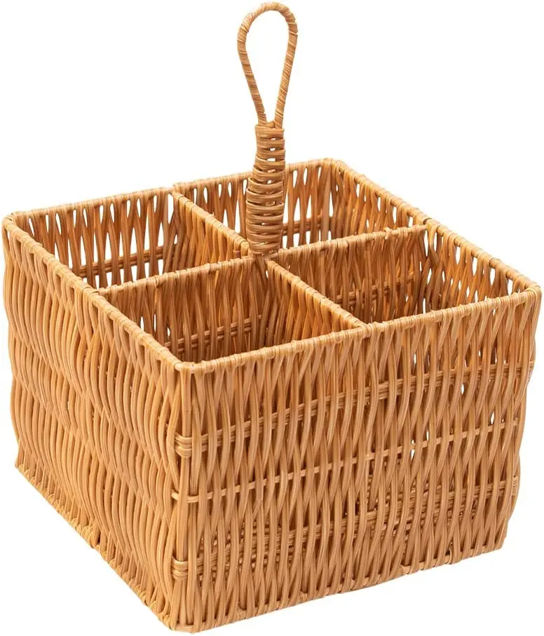 

Basket Door Cutter and Organizer, Has 4 Compartments Produced in Natural Fiber, Functional To Store Cutlery and Housewares. Deco