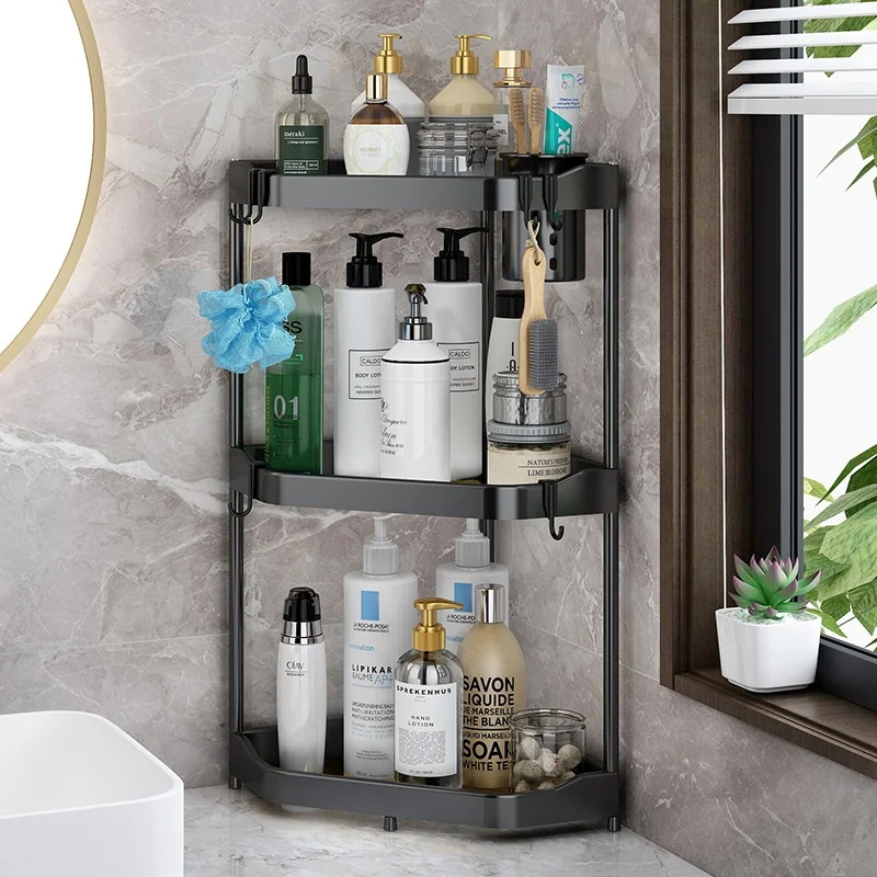

Угловая полка из нержавеющей стали для ванной комнаты, органайзер без отверстий, держатель для шампуня, настенный напольный стеллаж для хра...