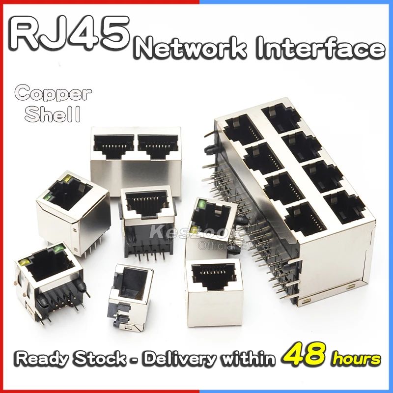 

Kidisoii RJ45 Copper Shell Network Interface 8P8C Crystal Head Socket Connector With Shielding Lights Shrapnel No Lamp Ethernet