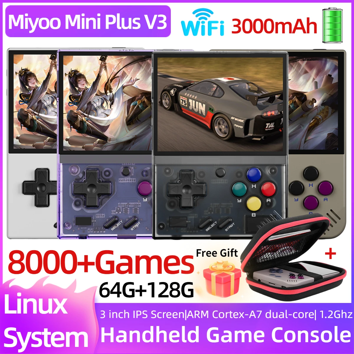 

Miyoo Mini Plus V3 Retro Handheld Game Console 3.5Inch IPS HD Screen WiFi 8000Games Linux System Portable Video Players with Bag