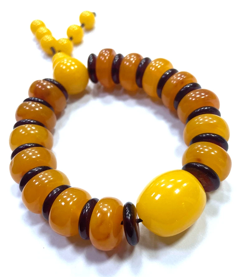 

Certificate14mm Natural yellow Red Mexico Amber beeswax Bracelet Mala 7.5”