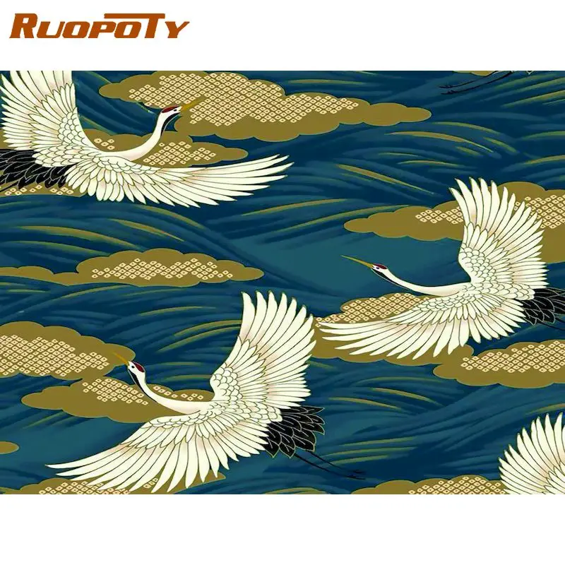 

RUOPOTY 5D DIY Diamond Embroidery crane Full Square Round Diamond Painting Animal Cross Stitch Poppy Home Decoration