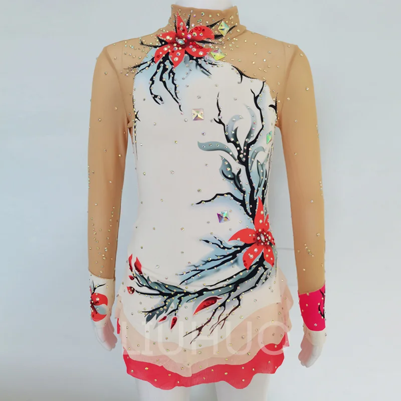 

Белая фигурка LIUHUO, юбка-сетка для девочек, трехмерная Снежинка со стразами, тренировочное соревнование с красным цветком